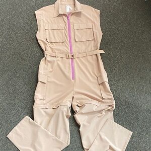Fabletics Beige Jumpsuit with Pink Accent